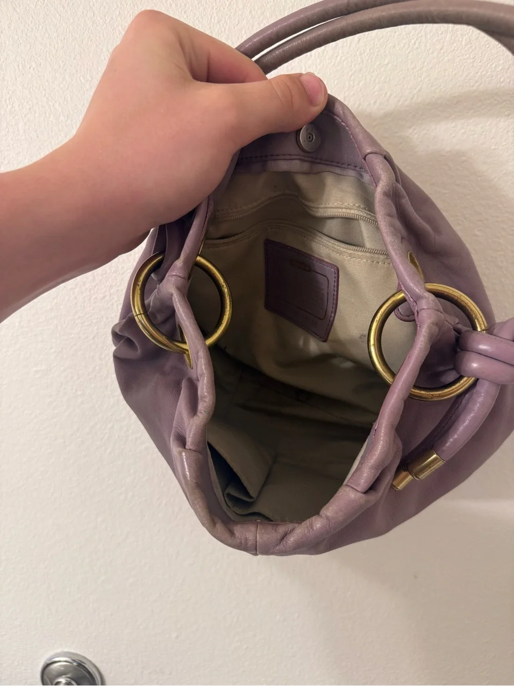 Rare Coach light purple leather shoulder bag, hobo/y2k USED!